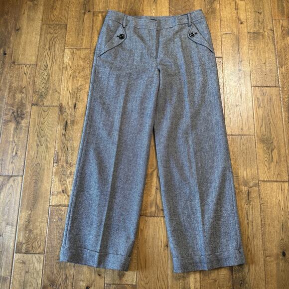 Madison Pants - Madison Wool Blend Trousers Black Herringbone Wide Leg Career Womens Sz 14